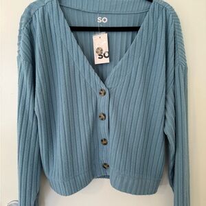 SO Women's Ribbed Blue Cardigan